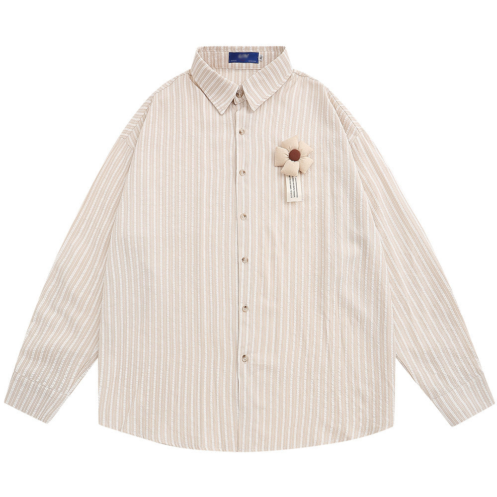 3D Floral Vertical Stripes Long Sleeve Men's Shirt