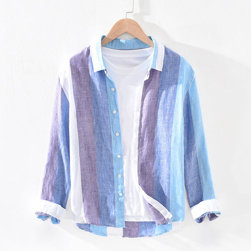 1938 Japanese Style Color-Block Linen Shirt for Men