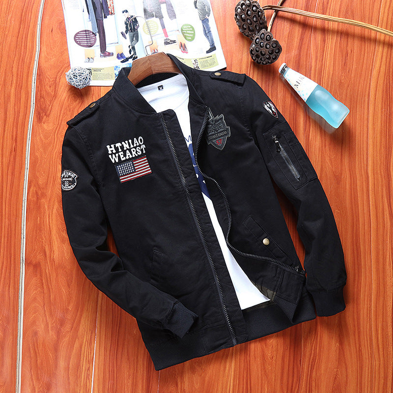 Men's Spring Autumn Embroidered Cotton Flight Jacket